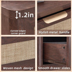 LEYAOYAO Rattan Night Stand with Charger Station, 23" Large 3 Drawer Boho Nightstand, Walnut Bedside Table Storage Cabinet, Bed Side End Tables for Bedroom, Living Room, Hallway