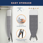 Happhom Ironing Board, Compact and Space Saver Iron Board, Safety Ironing with Park Zone and 4 Layers Extra Thick Cover, Patented Lock System for Foldable Leg, Easy Storage with Smart Hanger (13x43)