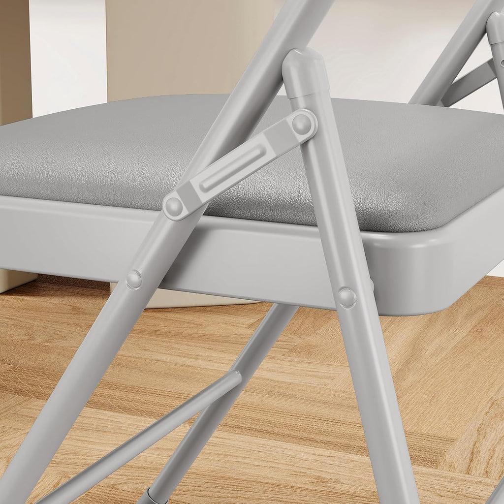 GarveeHome 4 Pack Folding Chairs with Padded Cushions, Padded Foldable Chair Hold Up to 350 LB, Portable Grey Folding Chair Suitable for Dining Room, Home Office, Indoor and Outdoor Events