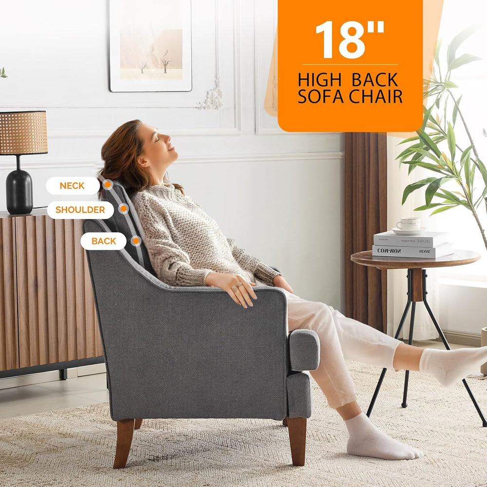 VINGLI Mid-Century Modern Accent Chair, Light Grey Upholstered Armchair Comfy...