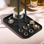 pickpiff Necklace Holder Jewelry Organizer Stand – 2‑Tier T‑Bar Jewelry Display Tree with Tray for Countertop Necklace Bracelet Earring Storage, Vanity Dresser Bathroom Sink, Black