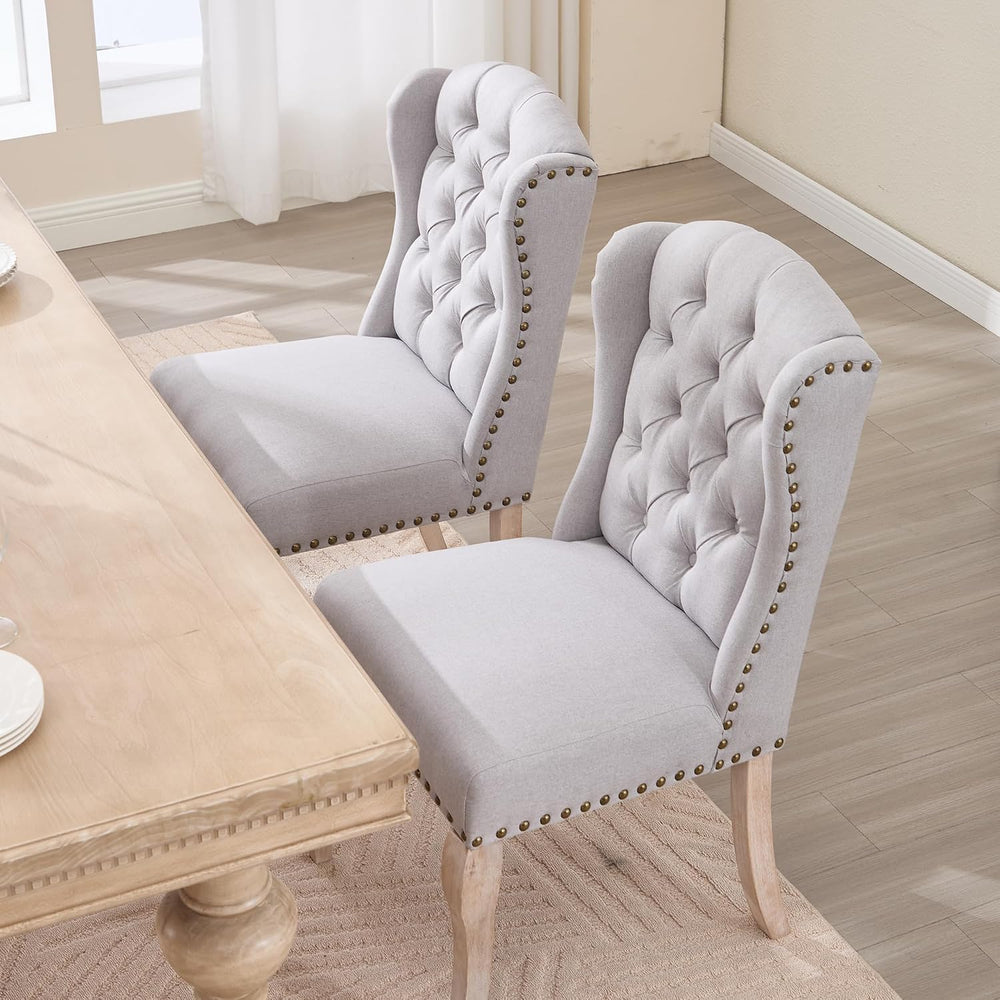 Parsons Dining Chairs Set of 2, Farmhouse High Back Chairs | Tufted Linen Uph...