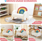 JOYMOR Kids Chair, Teddy Fleece Toddler Rocking Chair with Solid Wood Legs, Anti-Tip Design, Kids Sofa for Nursery, Playroom, Rainbow