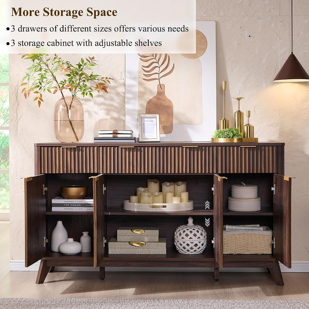 T4TREAM 60 Inch Fluted Buffet Sideboard Cabinet, Dark Walnut | Modern Coffee ...
