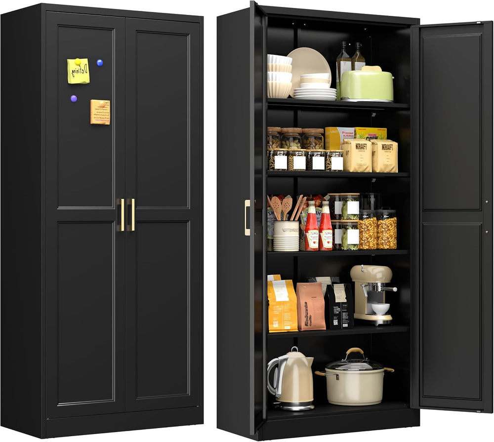 71" Black Metal Storage Cabinet with Doors, Heavy Duty | Freestanding Cu...