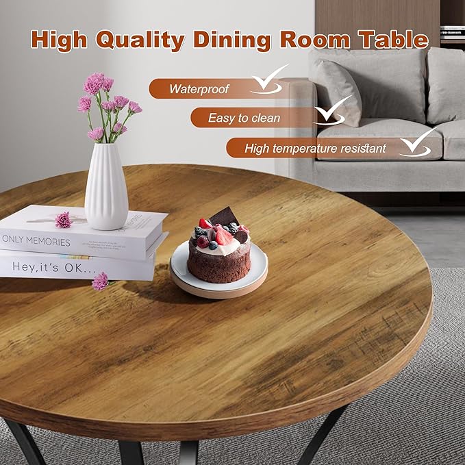 Round Dining Table for 2-4, 31.5" Small Dinner Table Kitchen Tables with Storage Shelf for Dining Room, Kitchen, Living Room, Brown and Black
