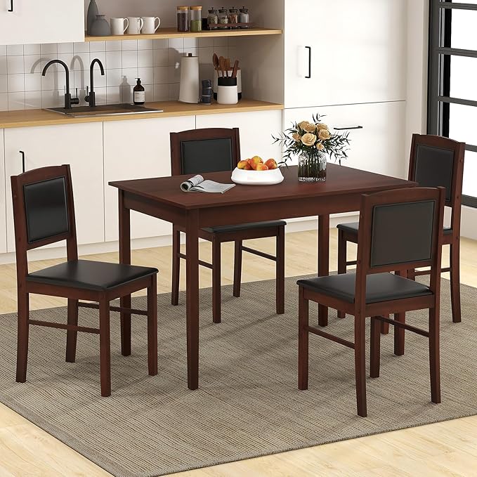 NAFORT 5 Piece Dining Table Set for 4, Farmhouse Solid Wood Kitchen Table Chairs Set of 4, Mid-Century Modern Dinette Set w/Upholstered Dining Chairs, 4 Seat Dining Room Table for Kitchen,Office