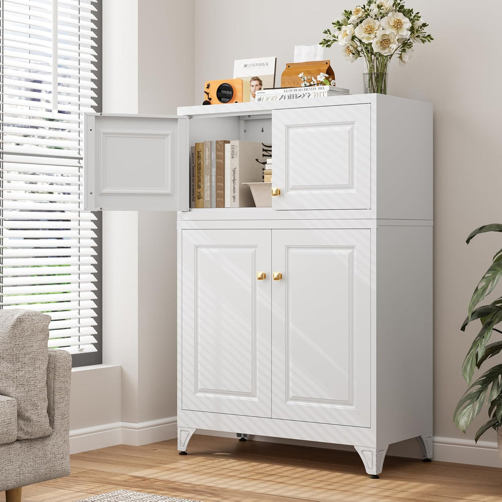 32" Wall Storage Cabinet with 2 Doors & Gold Handles | Black Metal, ...