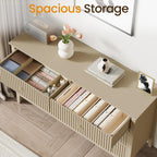 RoyalCraft Beige 6 Drawer Dresser, Fluted Modern Wood Chest of Drawers, Long Dresser for Bedroom TV Stand Storage Cabinet for Living Room