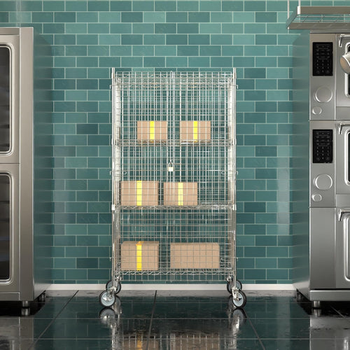 24"x36"x70" Metal Wire Chrome Security Heavy Duty Commercial NSF Certified Storage Unit | Mobile Wire Security Cage Kit