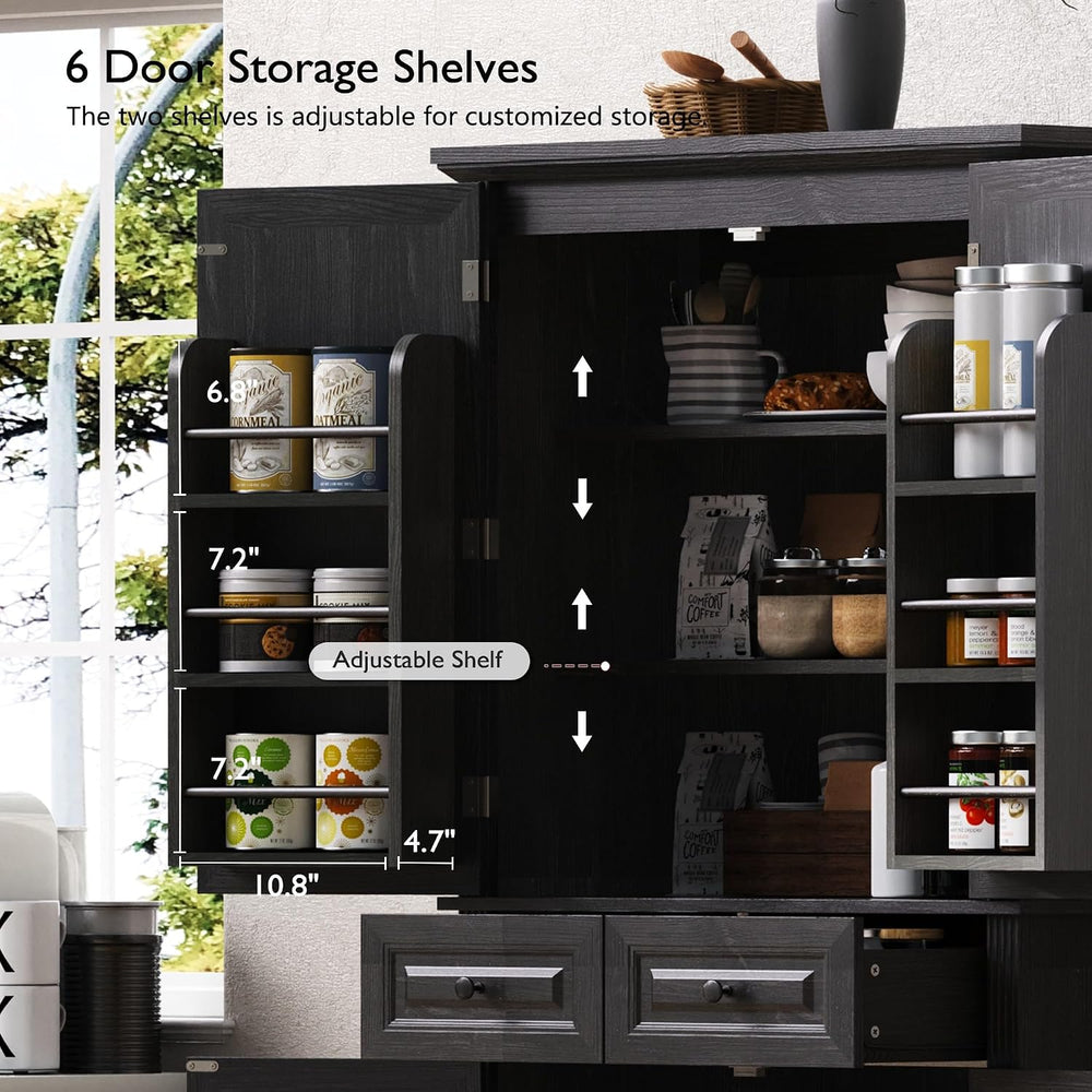 Tall Arched Pantry Cabinet with Pull-Out Cabinet Organizers, Brown | 71"...