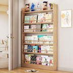 Behind The Door Bookshelf, 6-Tier Wooden Bookcases with Open Display Shelves, Behind The Door Storage Organizer for Toys and Books, Space-Saving Wall Mount Narrow Book Shelf