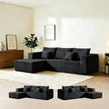 106" Black Corduroy Boneless Modular Sectional Sofa, Cloud-Louch Deep Seat Sofa with Left Chaise for Living Room & Bedroom（L-Shaped Left Facing Chaise）