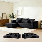 106" Black Corduroy Boneless Modular Sectional Sofa, Cloud-Louch Deep Seat Sofa with Left Chaise for Living Room & Bedroom（L-Shaped Right-Facing Recliner）