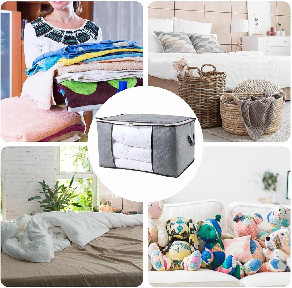 Comforter Storage Bags - Extra Large Clothes Bins, Foldable Organizer with Clear Window, Reinforced Handles, Durable Material | ClosetStorage for Bedding, Blankets, Quilts, Seasonal Garments, Home Ac