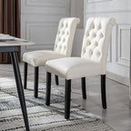 PU Leather Dining Chairs Set of 2, Farmhouse Upholstered Kitchen Chairs Modern Accent Chair Wooden Parsons Side Chairs for Bedroom/Living Room/Resturant, Cream