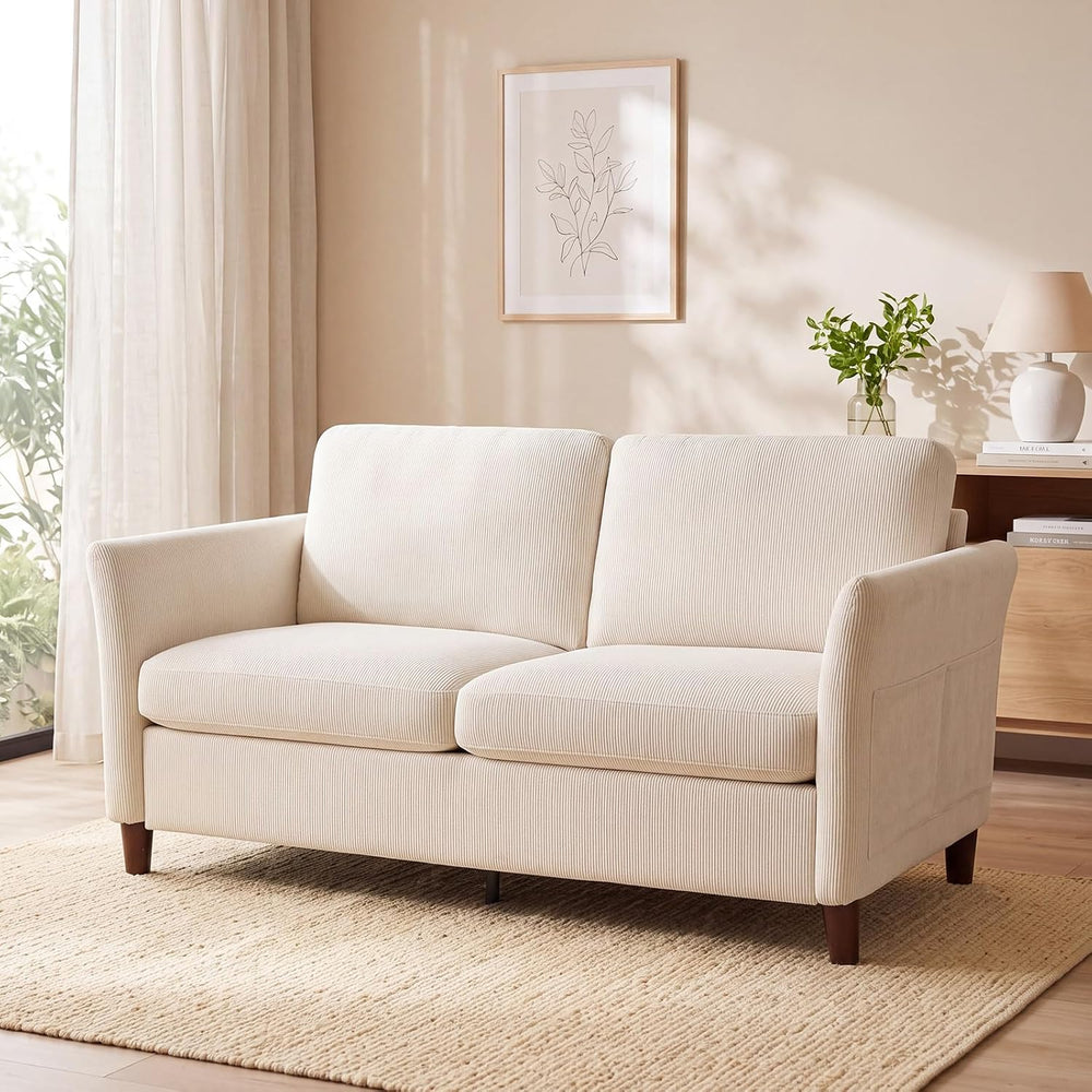Valthie 61" Modern Corduroy Loveseat Sofa Couch,Beige | Mid Century Mode...