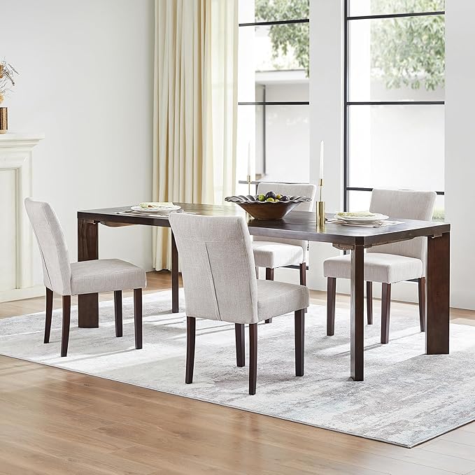 Watson & Whitely Upholstered Dining Chairs Set of 4, Fabric Armless Dining Room Chairs with Solid Wood Legs & Back Side Chair for Kitchen, Living Room, Restaurant, Gray