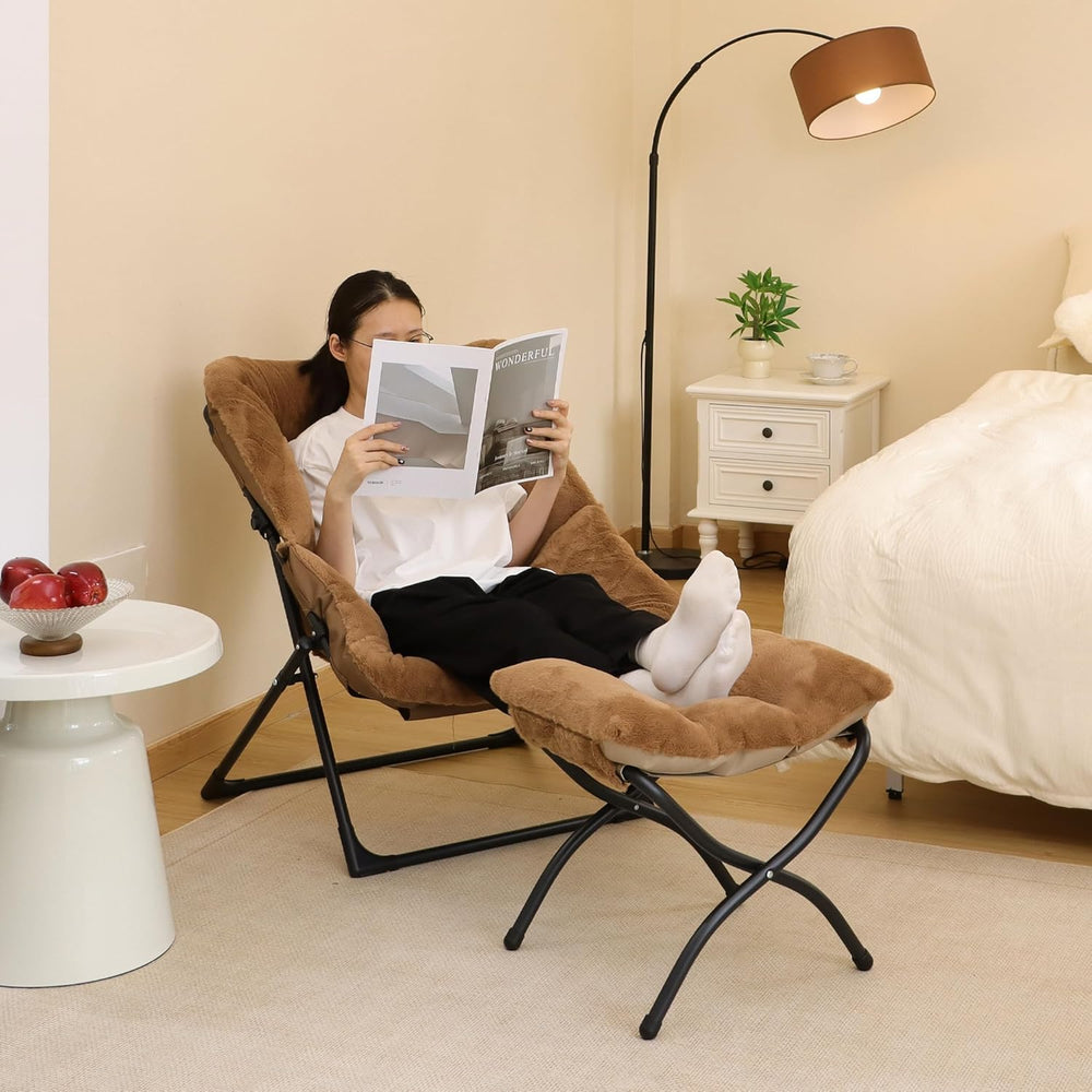 Comfy Saucer Chair for Adults, Set of 2, Soft Faux Fur Bedroom Chair, Accent ...
