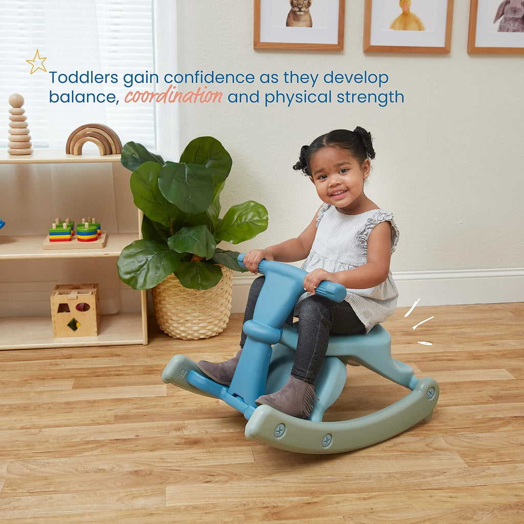 ECR4Kids Sit-N-Rock Plastic Toddler Chair and Rocking Horse, Flexible Seating, Seafoam