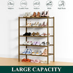 Smiry Shoe Rack, 5 Tier Thick Bamboo Shoe Organizer, Stackable Free Standing Wooden Shoe Storage Shelf for Closet, Entryway, Front Door Entrance, Walnut