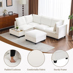 Merax Modern 90" U-Shaped Chenille Sectional Sofa Set, Modular Sofa Couch with a Movable Ottoman, a Coffee Table with Hidden Charging Devices for Living Room, White