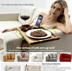 360° Detachable Rotating Acacia Wood Sofa Arm Tray Table, Serving Tray Clip On Couch Armrest Table with Cup Holder & Phone Stand, TV Dinner Tray for Eating on Sofa, TV Trays Fits for Small Spaces