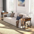 Rotating Top End Table with Charging Station, Side Table with USB Ports and Outlets, 24" W x 12" D x 27" H, Rotating End Table with Storage, Couch Side Tables, Narrow Table Living Room, Bedroom