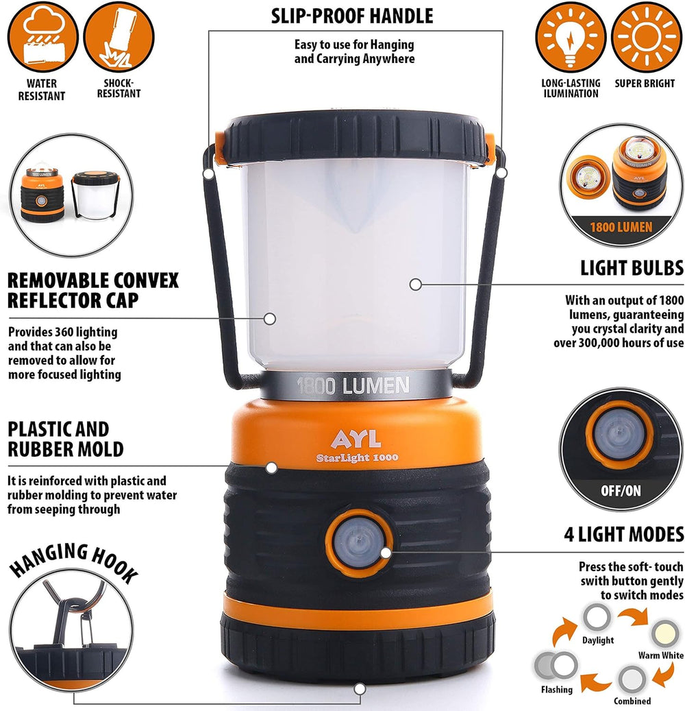LED Camping Lantern Rechargeable, 1800LM, 4 Light Modes, 4400mAh Power Bank, ...