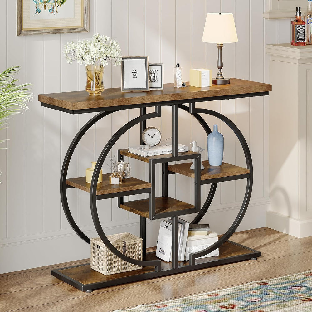 GiftGo Narrow Console Table for Entryway Industrial 4-Tier Sofa Table Behind ...