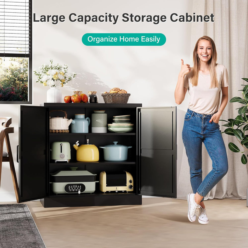 Black Storage Cabinet with Doors and Adjustable Shelves,36" Tall Farmhou...