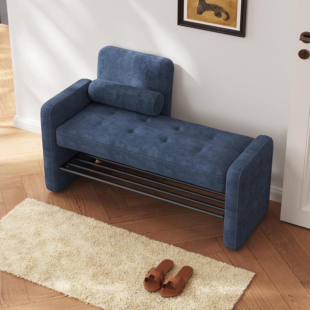 40.94" Entryway Shoe Rack with Cushion Padded Seat, 2-Tier Shoe Bench wi...