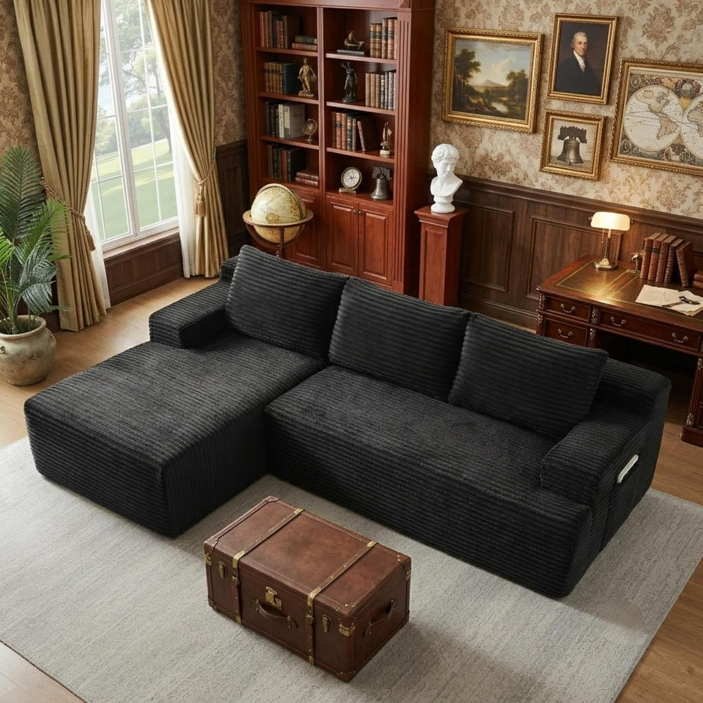 96" Corduroy Sectional Sofa Couches for Living Room - L Shaped Compresse...