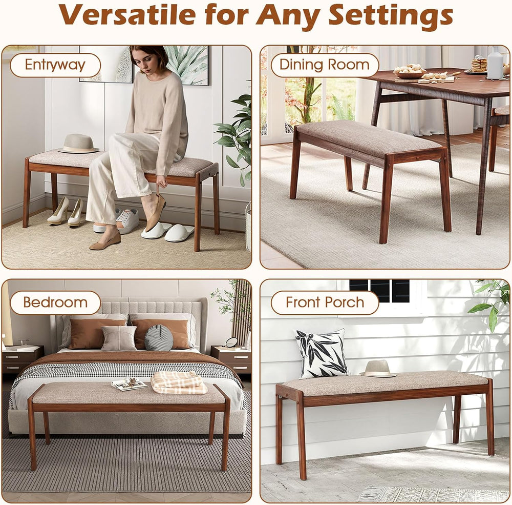 Giantex 45" Upholstered Entryway Bench with Rubber Wood Legs & Fabri...