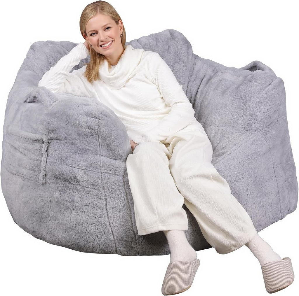 WLIVE 43'' Giant Bean Bag Chair, Bean Bag Sofa with Armrests for Adults, Bean Bag Couch with High-Density Memory Foam for Livingroom, Bedroom, Grey