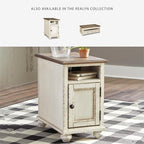Signature Design by Ashley Realyn French Country Chair Side End Table with Outlets & USB Ports, Cream