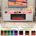 70” Fireplace TV Stand with 36” Electric Fireplace, Electric Fireplace TV Stand for Living Room with LED Lights, Modern TV Console Cabinet & Media Entertainment Center with Fireplace (White)