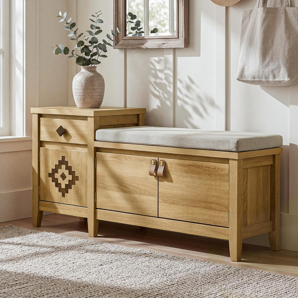 Entryway Bench with Storage, 3 in 1 Storage Bench with 1 Drawer and 2 Cubbies...
