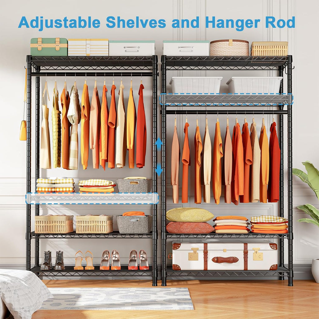 Ulif H4 Portable Closets, 4-Tier Metal Clothes Garment Rack for Bedroom and Cloakroom, Clothing Closet Storage and Organizer Wardrobe, 35.4" W x 14" D x 76.4" H, Black