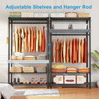 Ulif H4 Portable Closets, 4-Tier Metal Clothes Garment Rack for Bedroom and Cloakroom, Clothing Closet Storage and Organizer Wardrobe, 35.4" W x 14" D x 76.4" H, Black