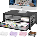 OPNICE Computer Monitor Stand Riser, Desk Organizer with Drawer, Laptop Stand, Office Desk Accessories & Workspace Desktop Organizers Storage for Office Supplies(Black)