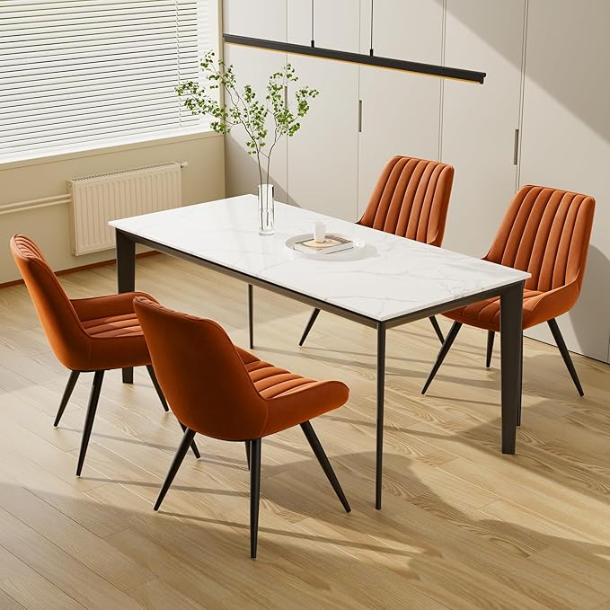 Mid Century Modern Dining Chairs Set of 6, Soft Cushion Upholstered Fabric Kitchen Chairs, Brown