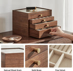 CHOSIN Black Walnut Jewelry Box for Women, 4-Layer Wooden Organizer with Glass Lid, for Watches, Necklaces, Rings & Earrings Storage Christmas Gifts
