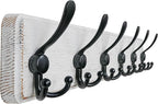 Dseap Coat Rack Wall Mounted - 24" Long 6 Tri Hooks, Heavy Duty Wooden Wall Coat Hanger Coat Hook for Clothes Hat Jacket Clothing, White and Black