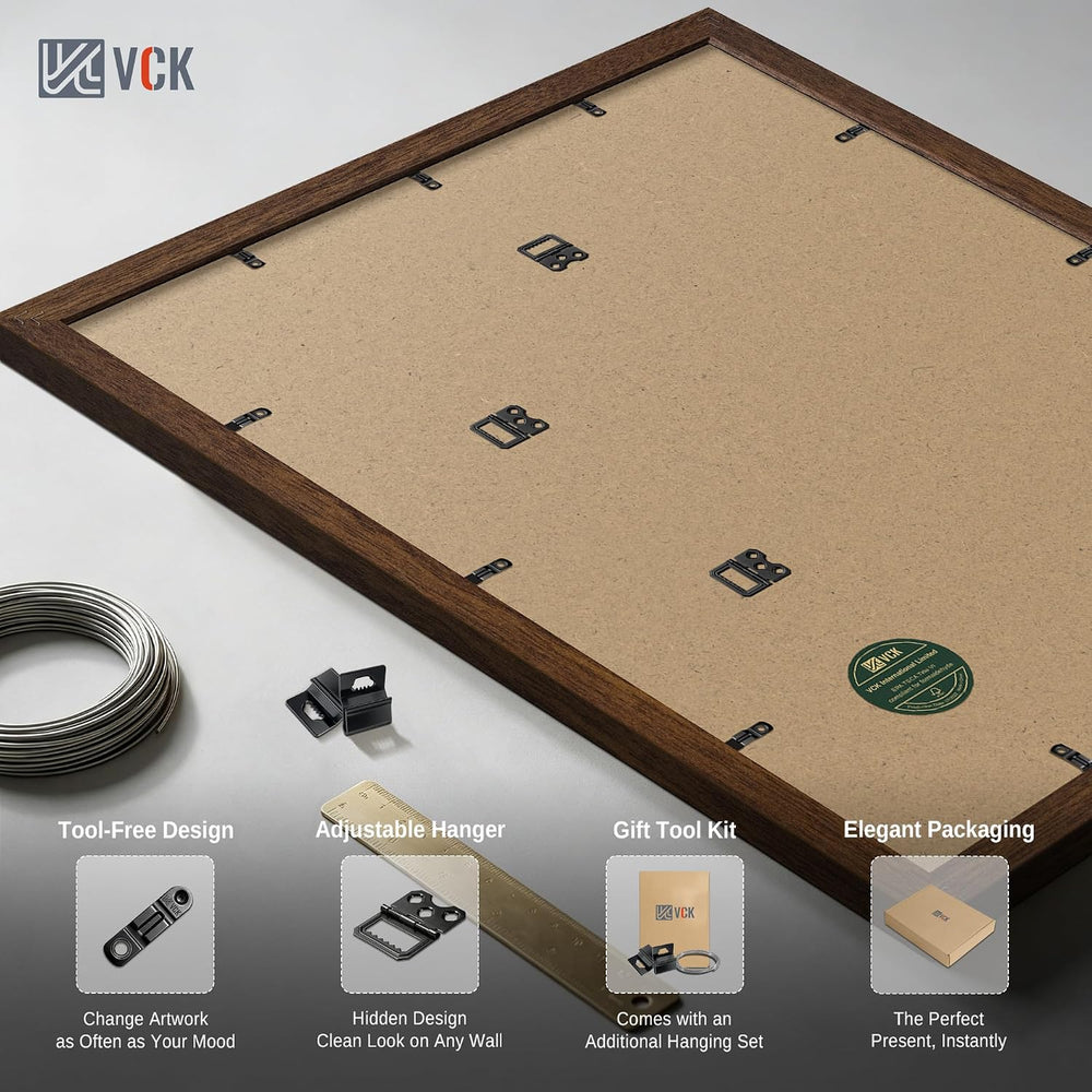 VCK 16x24 Frame 3 Pack, Brown Wood, 12x18 Mat, for Picture Print