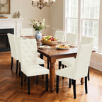 CHUN YI Dining Chairs Set of 8, Button Tufted Upholstered Fabric Dining Room Chairs with Solid Wood Legs, Modern Parsons Chair Side Chair for Kitchen/Restaurant/Hotel, Ivory White