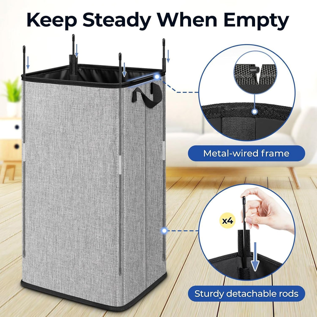 SNIGJAT Large Laundry Hamper, Tall Laundry Hamper with Sturdy Handles, Collapsible Dirty Clothes Basket for Bedroom, Rectangular Sturdy Large Clothes Basket for College, Dorm, Towels, Toys, 80 L