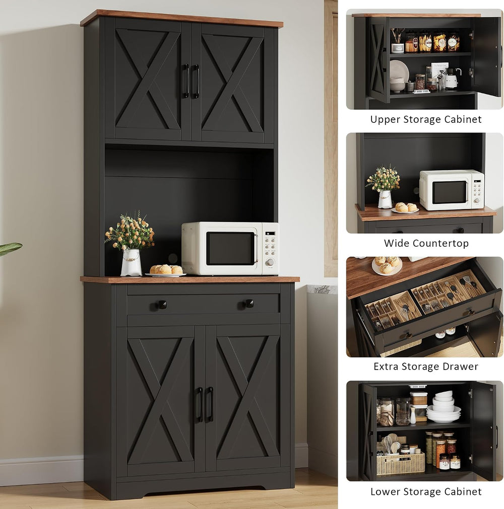 GAOMON 71" Pantry Cabinet with Charging Station, Tall Kitchen Pantry Sto...