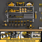 YYR Large Power Tool Organizer Wall Mount, Heavy Duty Metal Cordless Drill Storage Rack with Battery Charging Station Shelf, Utility Racks for Garage Organization, 4 Layer 10 Drills Holder Extra Tall