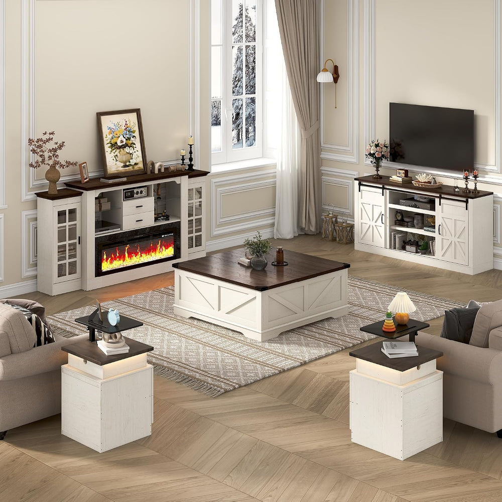 Hlivelood 66" Farmhouse TV Stand for 75 Inch TV, 33" Tall Entertain...